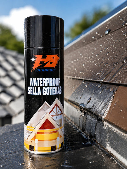 Spray Sella Goteras HB Guangbo aplicado sobre techo y canaleta - sellador impermeable anti-goteras